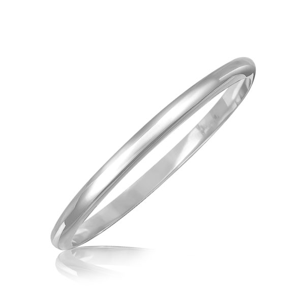 Sterling Silver Rhodium Plated Slim Dome Motif Bangle