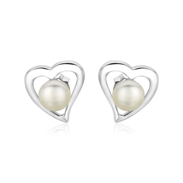 Sterling Silver Open Heart Earrings with Freshwater Pearls