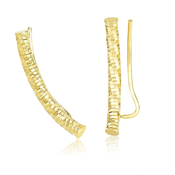 14k Yellow Gold Curved Tube Earrings with Diamond Cuts