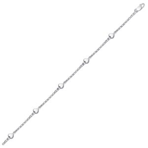 14k White Gold Anklet with Puffed Heart Design