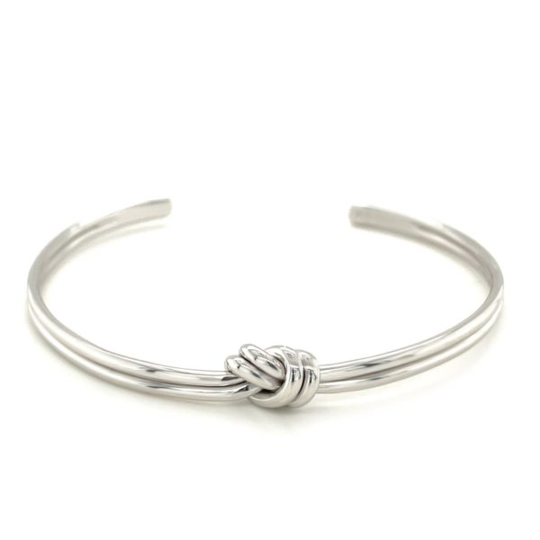 Sterling Silver Rhodium Plated Knot Design Slim Open Cuff