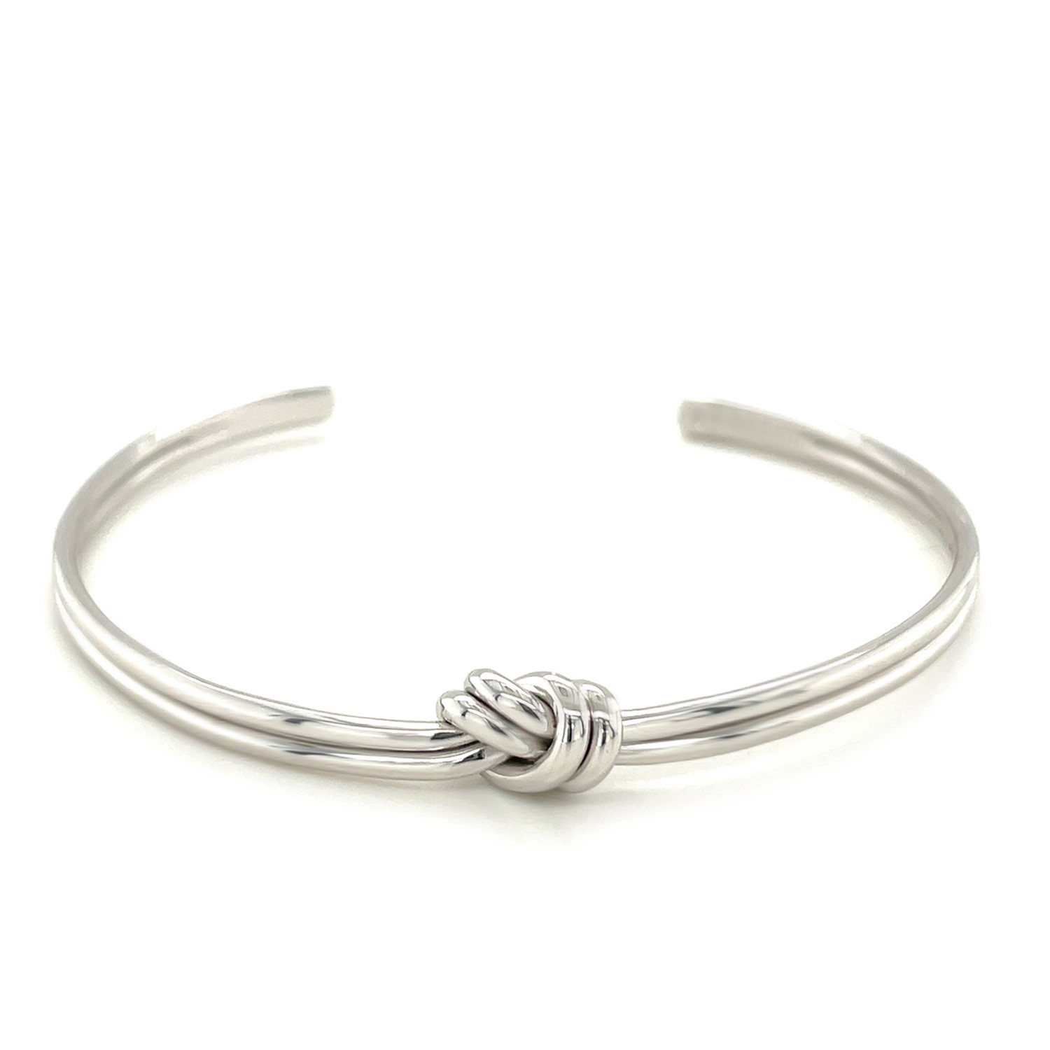 Sterling Silver Rhodium Plated Knot Design Slim Open Cuff