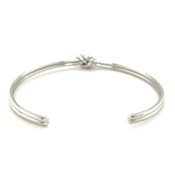 Sterling Silver Rhodium Plated Knot Design Slim Open Cuff