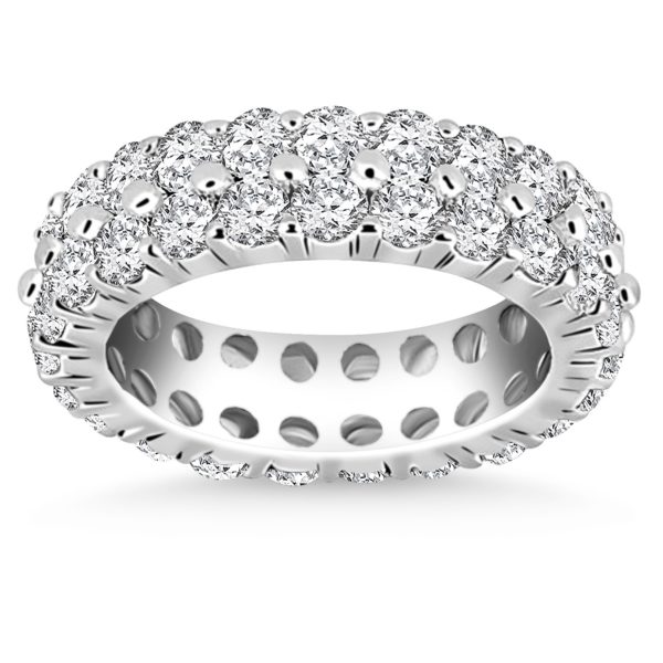 14k White Gold Double Band Round Diamond Eternity Ring