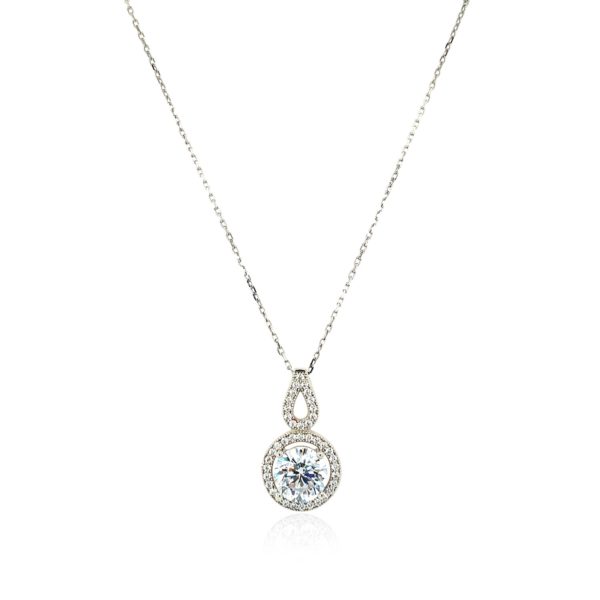 Circle and Teardrop Pendant with Cubic Zirconia in Sterling Silver