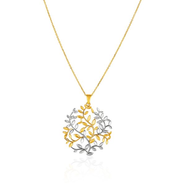 14k Two-Tone Yellow and White Gold Tree of Life Pendant