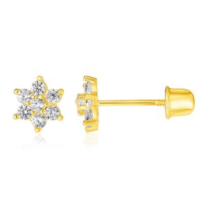 14k Yellow Gold Flower Childrens Earrings