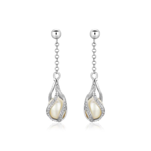 Sterling Silver Twisted Cage Style Earrings with Freshwater Pearls