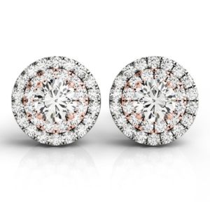 14k White and Rose Gold Round Halo Diamond Earrings (3/4 cttw)