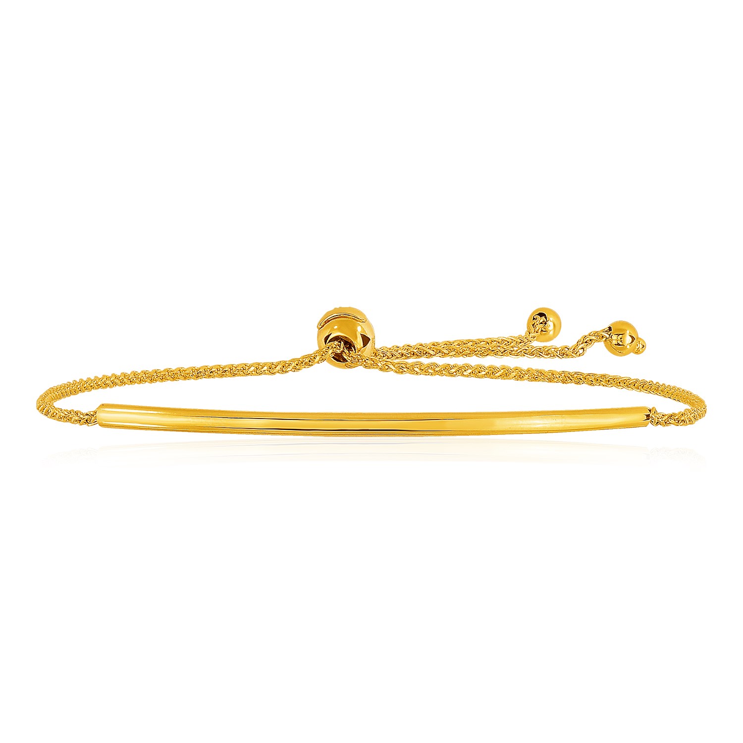 14k Yellow Gold Smooth Curved Bar Lariat Design Bracelet