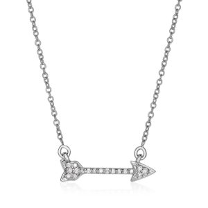 14k White Gold 18 inch Necklace with Gold and Diamond Arrow (1/10 cttw)