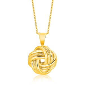 14k Yellow Gold Polished Love Knot Pendant with Ridges