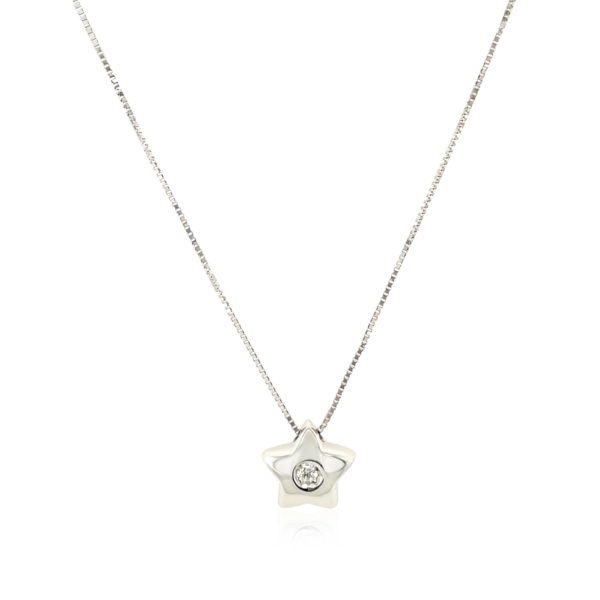 14k White Gold Necklace with Gold and Diamond Star Pendant