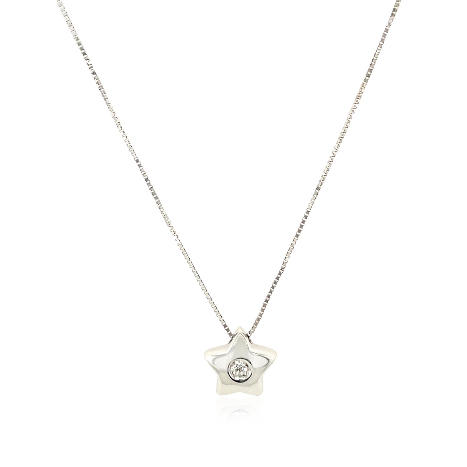 14k White Gold Necklace with Gold and Diamond Star Pendant