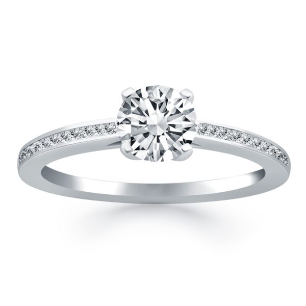 14k White Gold Channel Set Cathedral Engagement Ring