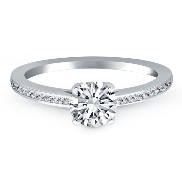 14k White Gold Channel Set Cathedral Engagement Ring