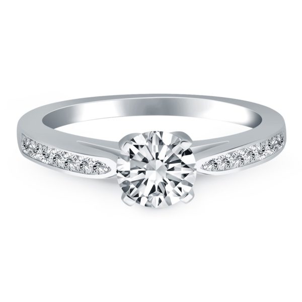 14k White Gold Cathedral Engagement Ring with Pave Diamonds