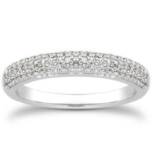 14k White Gold Triple Multi-Row Micro- Pave Diamond Wedding Ring Band