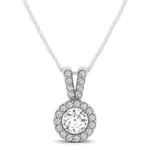 Round Pendant with Split Bail and Diamond Halo in 14k White Gold (3/4 cttw)