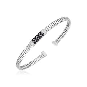 Sterling Silver Cuff Bangle with Black Cubic Zirconias