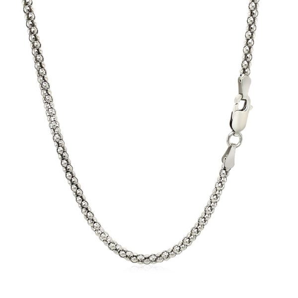 Rhodium Plated 2.5mm Sterling Silver Popcorn Style Chain