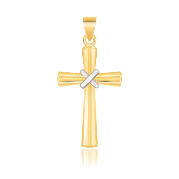 14k Two-Tone Gold Cross Pendant with a Center X Design