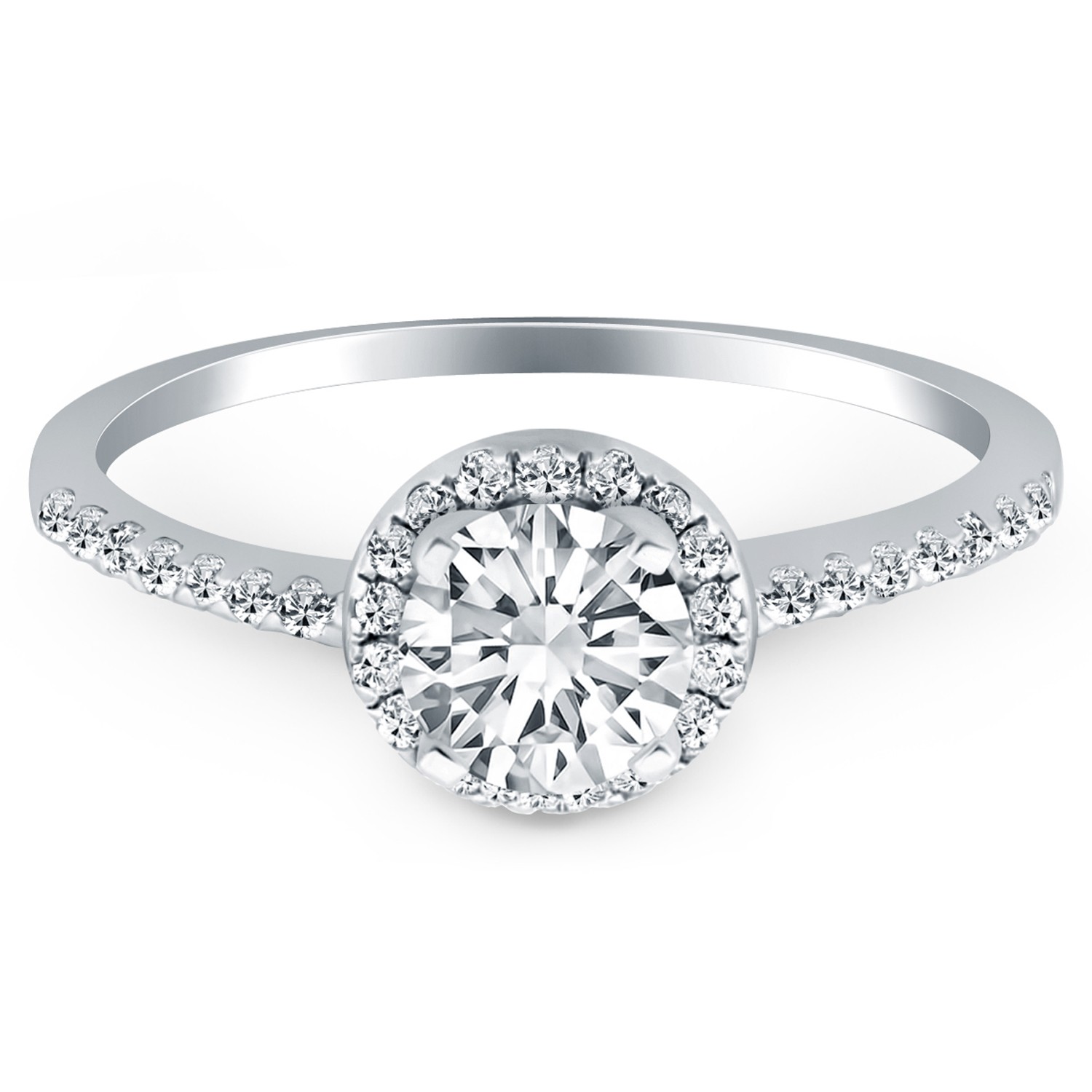 14k White Gold Diamond Halo Collar Engagement Ring