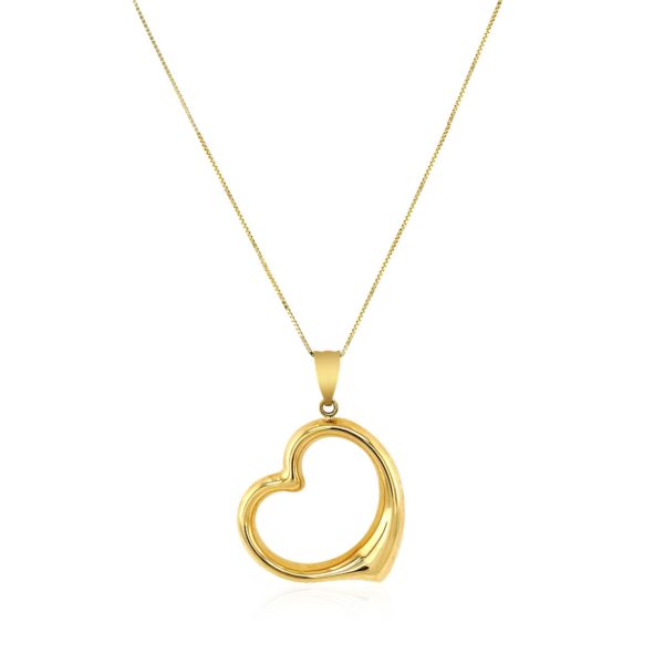 14k Yellow Gold Floating Heart Drop Pendant