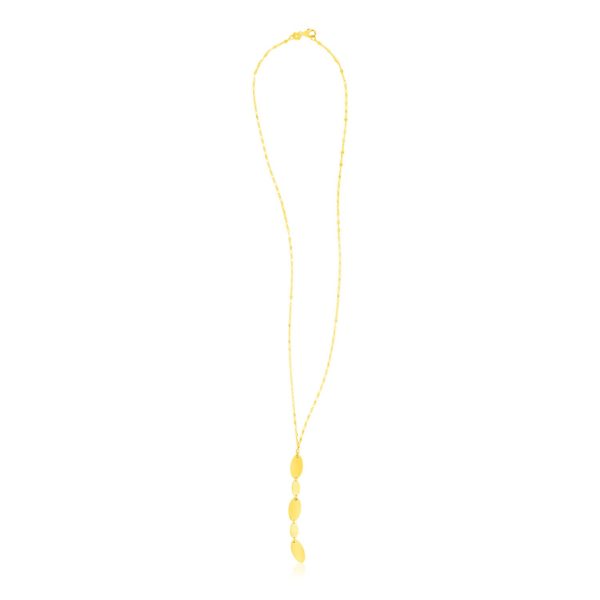 14K Yellow Gold Lariat Necklace with Polished Ovals