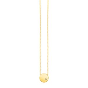 14k Yellow Gold Necklace with Polished Round Pendant with Diamond