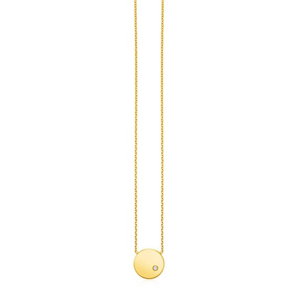 14k Yellow Gold Necklace with Polished Round Pendant with Diamond