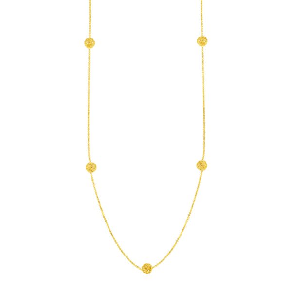 Station Necklace with Textured Love Knots in 14k Yellow Gold