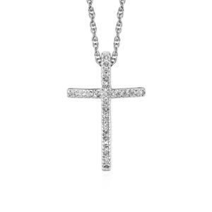 Narrow Cross Pendant with Diamonds in Sterling Silver