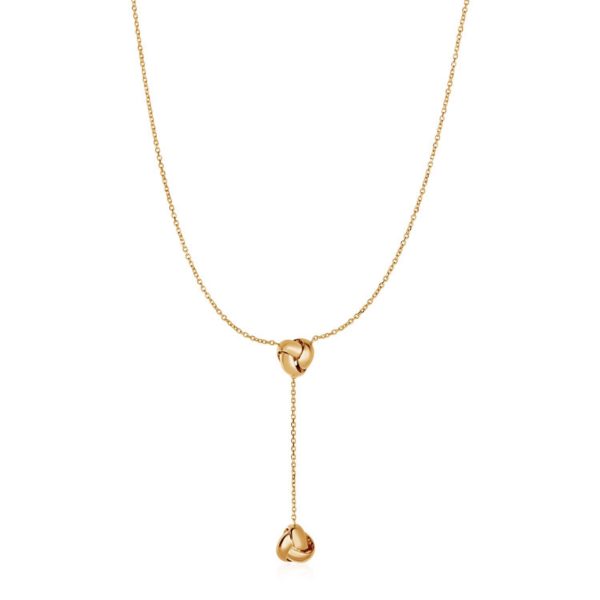 Lariat Necklace with Two Love Knots in 14k Yellow Gold