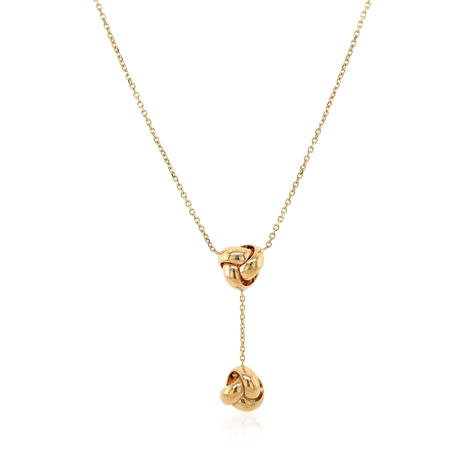 Lariat Necklace with Two Love Knots in 14k Yellow Gold