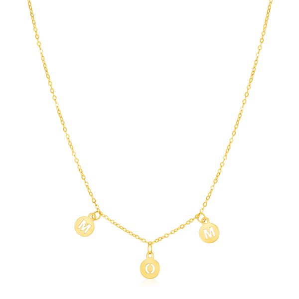 14k Yellow Gold Mom Necklace with Circle Drops