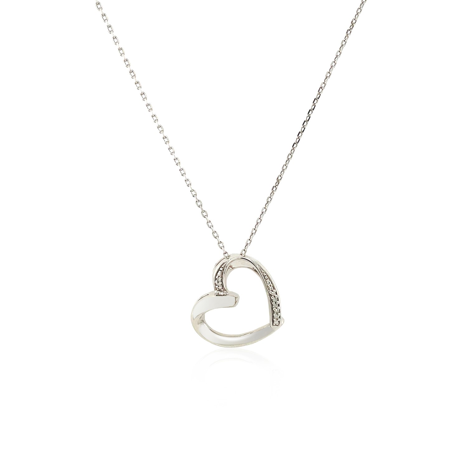 Open Heart Pendant with Diamonds in Sterling Silver