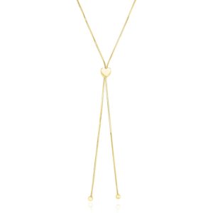 14k Yellow Gold Adjustable Heart Style Lariat Necklace