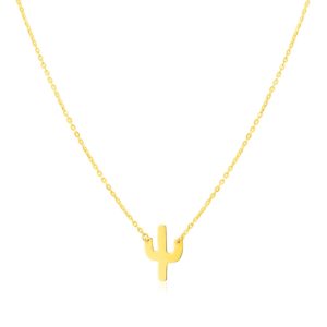 14K Yellow Gold Necklace with Cactus