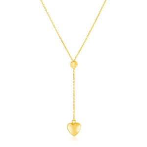 14k Yellow Gold Lariat Style Necklace with Heart