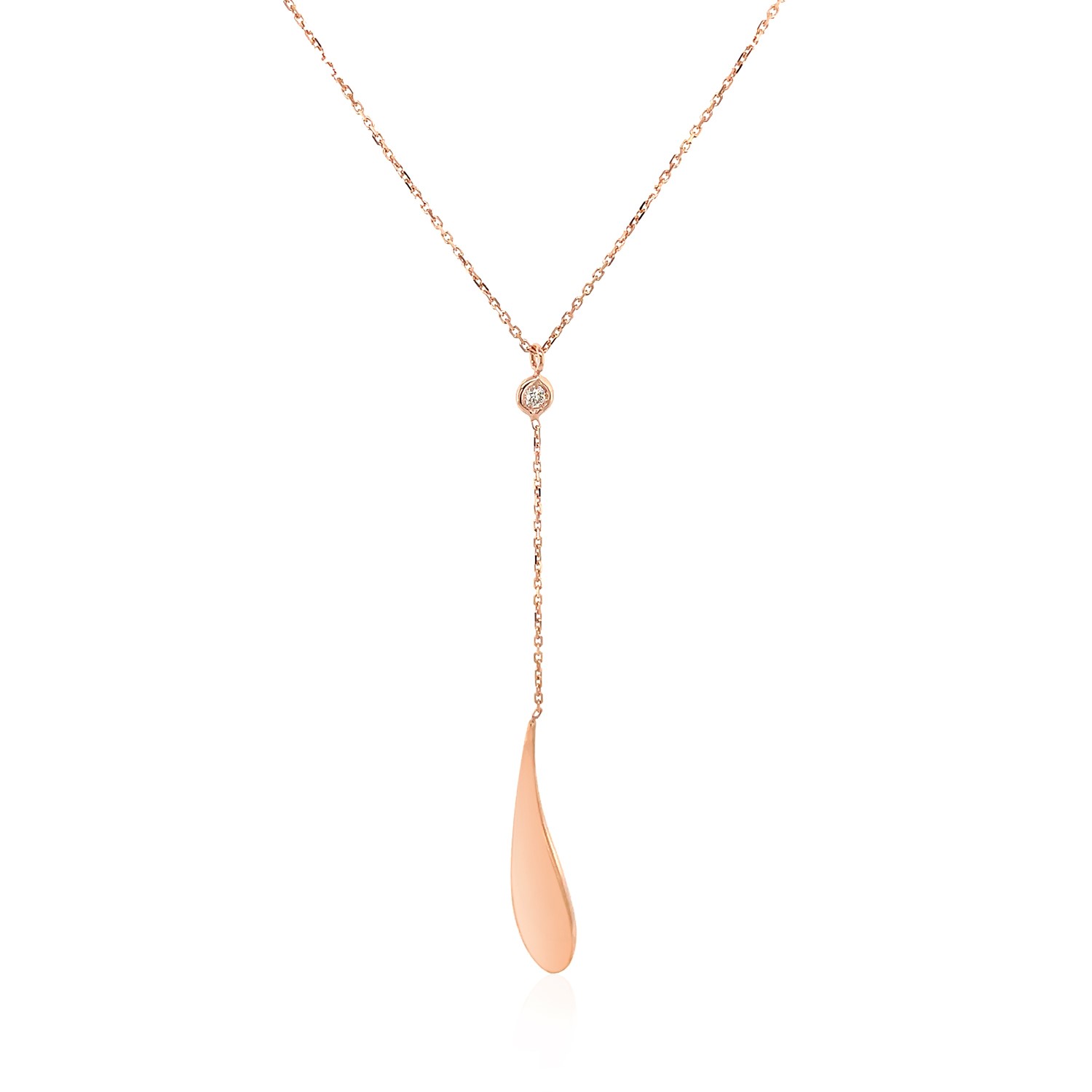 14k Rose Gold Teardrop Lariat Necklace with Diamond