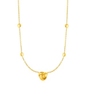 Station Necklace with Love Knot and Round Beads in 14k Yellow Gold