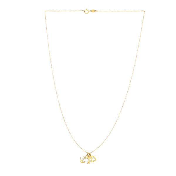 14k Yellow Gold Anchor Heart and Skeleton Key Cluster Charm Necklace