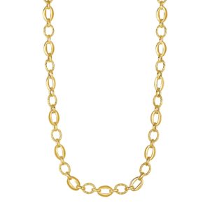 Shiny and Textured Oval Link Necklace in 14k Yellow Gold