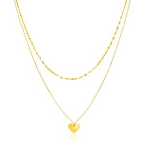 14k Yellow Gold 18 inch Two Strand Necklace with Heart Pendant