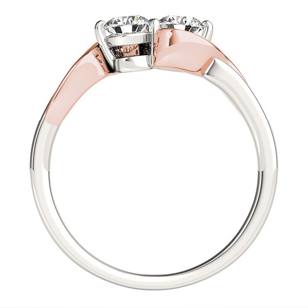 14k White And Rose Gold Round Two Diamond Curved Band Ring (5/8 cttw)