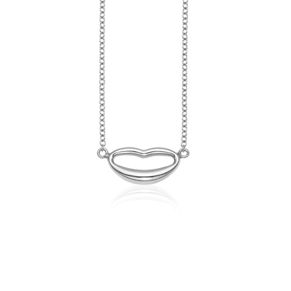 14k White Gold Lips Necklace