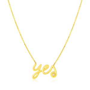 14K Yellow Gold Yes Necklace with Diamond