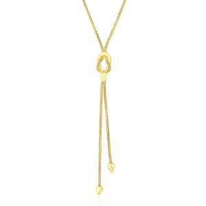 14k Yellow Gold Lariat Popcorn Necklace with Noose Design