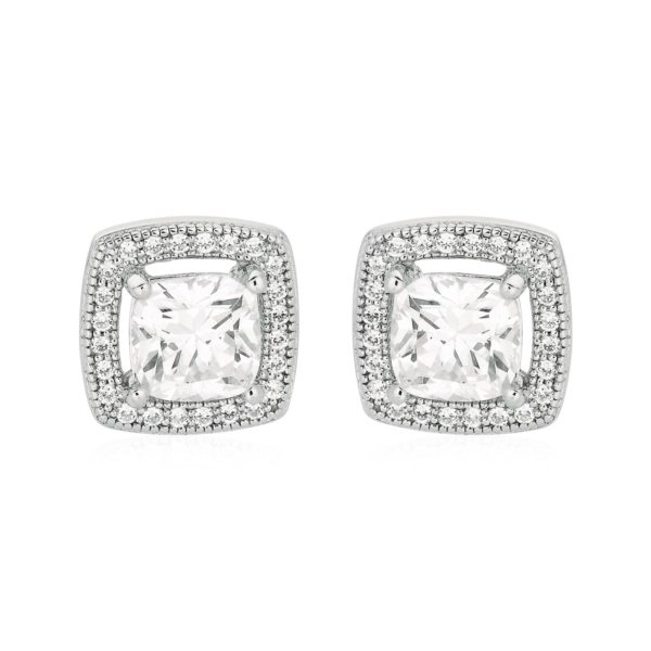 Cushion Earrings with Cubic Zirconia in Sterling Silver